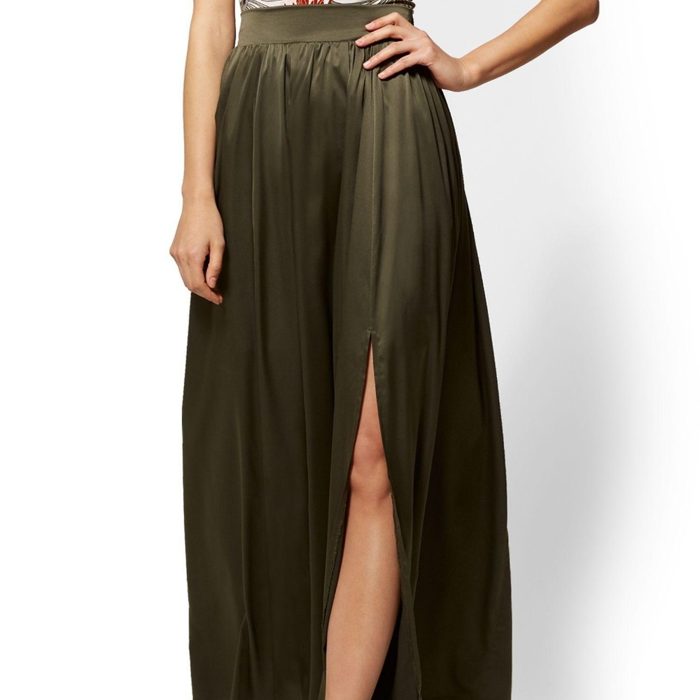 New York & Company Olive Green Maxi Skirt